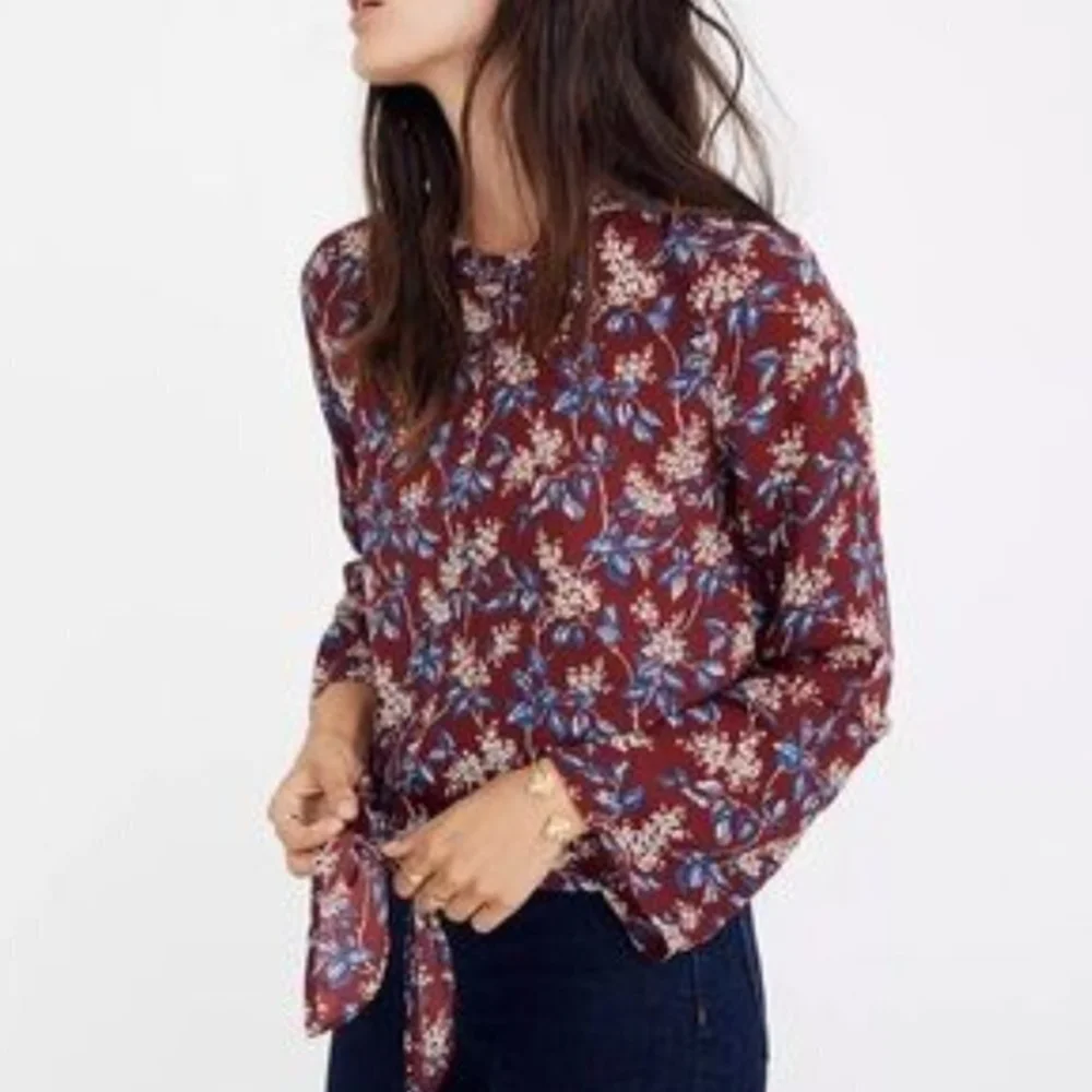 Madewell Burgundy Bell-Sleeve Tie Top in Antique Flora Size Sz XXL - Picture 5 of 6